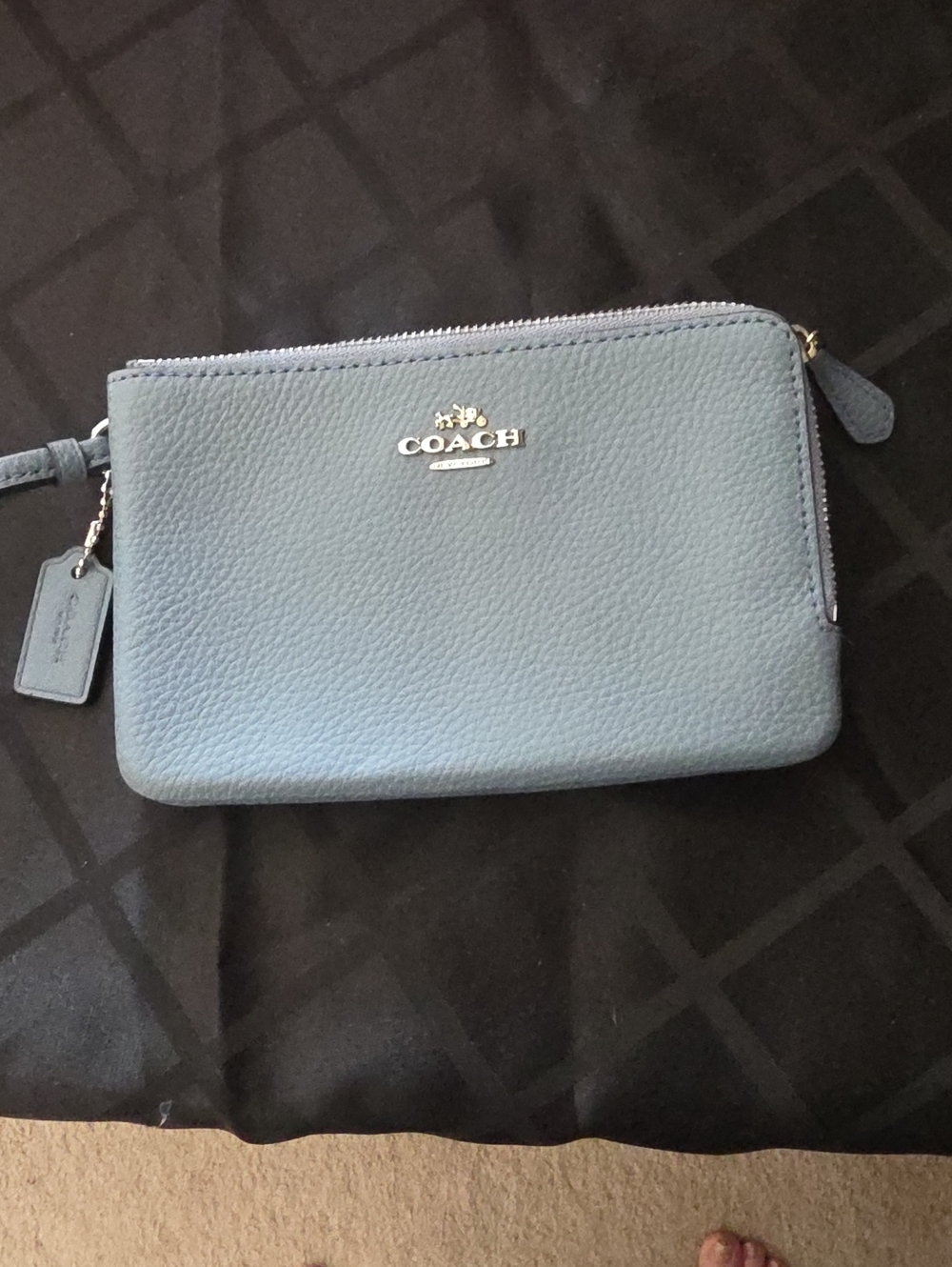Coach Light Blue Pebbled Leather Wristlet